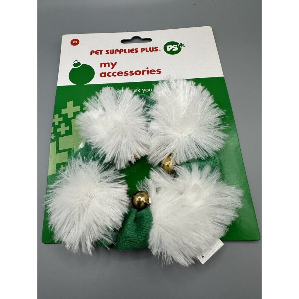 2013 Pet Supplies Plus Christmas‎ Dog Collar Cover 4 Bells NWT Green White Med.
